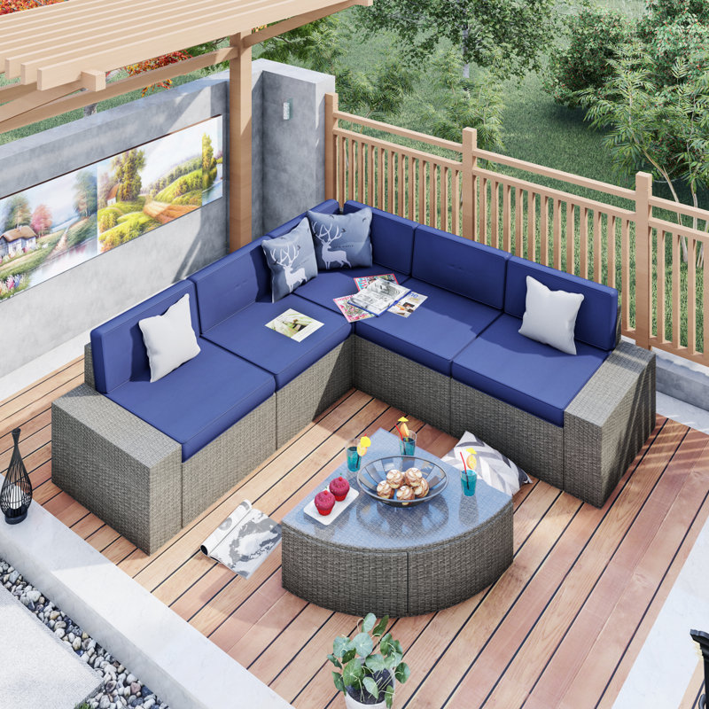 Hokku Designs Quiros Outdoor 6 Piece Sectional Seating Group with Cushions